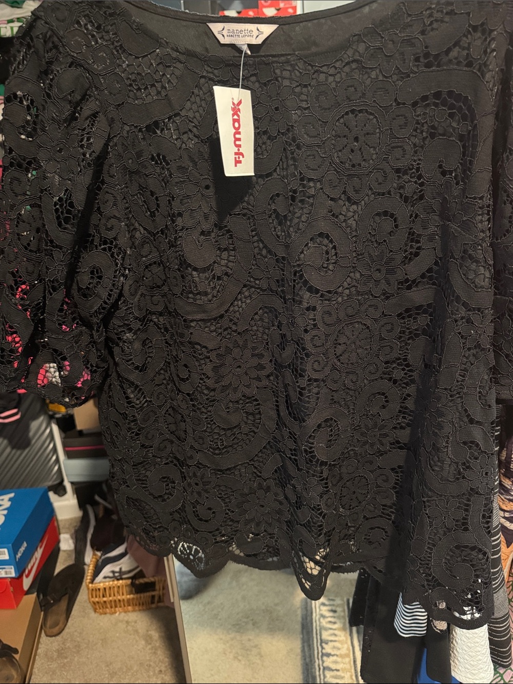 Nannette Black Lace Floral Crochet Blouse